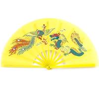 ESTDKMNOS Ventilador de mano plegable, Abanico plegable de plástico de 2 piezas for boda de cosplay de danza Tai Chi Kung Fu, multicolor, 33x65cm(Yellow)