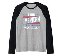 Este Americano Come Duerme Respira Bombas de baño Rojo Blanco Azul Camiseta Manga Raglan