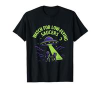 Esté atento a los platillos de vuelo bajo Neon Space UFO Graphic Camiseta