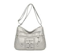 Este bolso de hombro en una de cuero para mujer es una correa para mujeres con tiempo y pérdida de tiempo | Fashion Recond Bag PU cuero monedero | mochila multitack,correa ajustable, gris, Ver