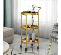 Este Carrito de Bar de Metal Dorado con Ruedas - Carrito Redondo de 3 Niveles para Bebidas, Mini Carrito Delgado para Almacenamiento de Bebidas, Estante Giratorio de Esquina, Estante de serv