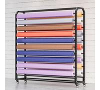 Este Carrito Expositor de Acero Resistente con Barra para Colgar Ajustable y Ruedas con Freno es un Organizador Textil Grande para Rollos de Vinilo, vinilos para automóviles y manteles, con