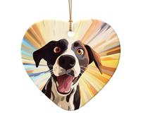 Este colgante de cerámica con forma de corazón con diseño de perro arcoíris con diseño de árbol de Navidad es perfecto para fiestas de Navidad de invierno y decoración del hogar.