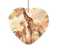 Este colgante de cerámica con forma de corazón para madre e hijo con diseño de jirafa es perfecto para fiestas de Navidad de invierno y decoración del hogar.
