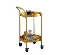 Este Elegante Carrito de Bar de Metal Dorado - Mini Carrito Redondo de Bebidas de 2 Niveles con Ruedas Almacenamiento de Bebidas Delgado y Estante de Esquina Giratorio Elegante Estante de se