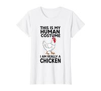 Este es mi Disfraz Humano, Soy Realmente un Pollo Camiseta gráfica económica, Mujer, Blanco, L