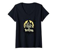 Este es mi Disfraz. Soy Aterrador. Halloween Espeluznante Camiseta Cuello V, Mujer, Negro, L