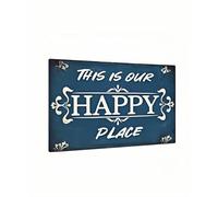 Este Es Nuestro Lugar Feliz De Estilo Vintage Letrero De Metal Impermeable Cartel De Chapa Vintage Cartel De Metal para Clube Cafetería Granja 20X30Cm