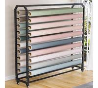 Este Estante de Almacenamiento Grande para Rollos de Tela con Barra Colgante Ajustable es un Organizador Comercial de Acero Resistente con Ruedas, Soporte de exhibición de Tela Textil con ba