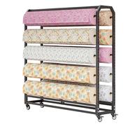 Este Estante de Almacenamiento para Rollos de Tela Grande con Barra Colgante Ajustable es un Organizador Comercial de Acero Resistente con Ruedas, de 170 cm de Altura, con Barra Ajustable y