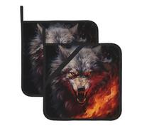 Este juego de 2 alfombrillas resistentes al calor con diseño de lobos en el rugido de llama es perfecto para hornear, asar y cocinar todos los días.