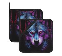 Este juego de 2 alfombrillas resistentes al calor con estampado de lobos morados y azules es perfecto para hornear, asar y cocinar todos los días.