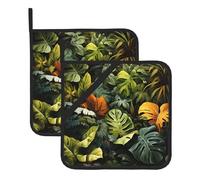 Este juego de 2 alfombrillas resistentes al calor con patrón de hojas de palma tropicales es perfecto para hornear, asar y cocinar todos los días.