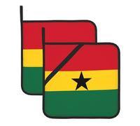 Este juego de 2 alfombrillas resistentes al calor con patrón de la bandera de Ghana es perfecto para hornear, asar y cocinar todos los días.
