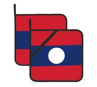 Este juego de 2 alfombrillas resistentes al calor con patrón de la bandera de Laos es perfecto para hornear, asar y cocinar todos los días.