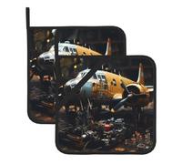 Este juego de 2 alfombrillas resistentes al calor con patrón de maquinaria de aviación vintage es perfecto para hornear, asar y cocinar todos los días.