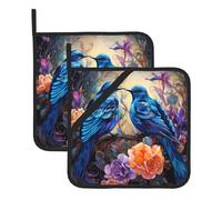 Este juego de 2 alfombrillas resistentes al calor con patrón de pájaro azul en flor es perfecto para hornear, asar y cocinar todos los días.