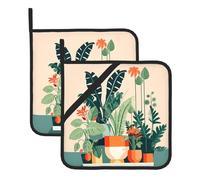 Este juego de 2 alfombrillas resistentes al calor con patrón de plantas verdes pequeñas de dibujos animados es perfecto para hornear, asar y cocinar todos los días.