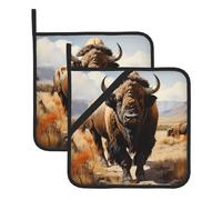 Este juego de 2 alfombrillas resistentes al calor con patrón de rebaño de bisonte norteamericano es perfecto para hornear, asar y cocinar todos los días.