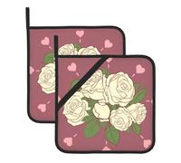 Este juego de 2 alfombrillas resistentes al calor con patrón de rosa blanca es perfecto para hornear, asar y cocinar todos los días.