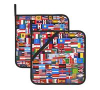 Este juego de 2 alfombrillas resistentes al calor con patrón de varias banderas es perfecto para hornear, asar y cocinar todos los días.