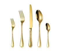 Este Juego de Cubiertos Dorados de 70 Piezas Incluye 14 Cubiertos, cucharas y Tenedores con Mangos Decorativos tallados. Un Juego de Cubiertos de Lujo único para el hogar, hoteles y Bodas. D