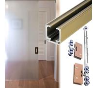Este Kit de herrajes para Puerta corredera de Cristal sin Marco, riel para Puerta corredera de Cristal + Rodillos de Cierre Suave con Abrazaderas de Oro Rosa, Kit de Marco de Puerta de bolsi