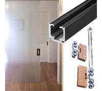 Este Kit de herrajes para Puerta corrediza de Vidrio sin Marco, riel para Puerta corrediza de Vidrio + Rodillos de Cierre Suave con Abrazaderas de Oro Rosa, Kit de Marco de Puerta de bolsill