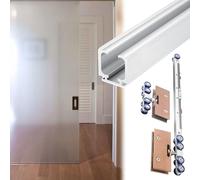 Este Kit de herrajes para Puerta corrediza de Vidrio sin Marco, riel para Puerta corrediza de Vidrio + Rodillos de Cierre Suave con Abrazaderas de Oro Rosa, Kit de Marco de Puerta de bolsill