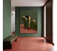 Este lienzo de arte moderno y melancólico presenta una figura femenina relajada durmiendo en una silla verde oliva. Decoración para el hogar (70x100cm/Sin marco).
