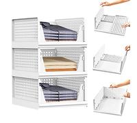 Este Organizador de cajones apilable de 3 Piezas para Armario, con Cajas de Almacenamiento Plegables y separadores de estantes de plástico, es Ideal para armarios, lavanderías y Habitaciones