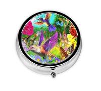 Este pequeño pastillero redondo con mariposas florales de primavera es un organizador portátil de medicamentos de viaje con tres compartimentos para almacenar medicamentos diarios.