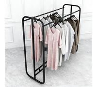 Este Perchero metálico con Ruedas de Doble Fila es un Expositor para Tiendas de Ropa y Textiles con Estante Superior y Organizador para comercios (Negro, 71x20x59 Pulgadas).