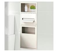 Este Soporte para Papel higiénico y Papelera empotrable de Acero Inoxidable se instala en un nicho en el baño, la Cocina, la Sala de Estar, el Dormitorio o el Hotel. Color Negro. Medidas: 20