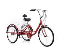 Este Triciclo de 24 Pulgadas, una Bicicleta para Adultos de Seis velocidades con Canasta, es Ideal para Hombres y Mujeres de Todas Las Edades para IR de Compras y pasear por Placer. Red