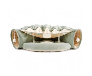 Este túnel y Cama para Gatos 2 en 1,Ideal para Interiores,está Especialmente diseñado para Gatos Bambino. Cuenta con Pelotas Colgantes y un Entorno Suave y cálido para Que tu Mascota duerma plác Teal