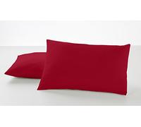 ESTELA - Funda de Almohada Combi Liso Color Burdeos - 2 Piezas de 50x80 cm - 50% Algodón-50% Poliéster - 144 Hilos
