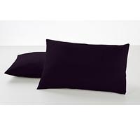ESTELA - Funda de Almohada Combi Liso Color Negro - 2 Piezas de 50x80 cm - 50% Algodón-50% Poliéster - 144 Hilos