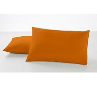 ESTELA - Funda de Almohada Combi Liso Color Ocre - 2 Piezas de 50x80 cm - 50% Algodón-50% Poliéster - 144 Hilos