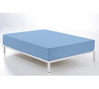 ESTELA - Sábana Bajera Ajustable Combi Color Azul Claro - Cama de 150 cm. - 50% Algodón / 50% Poliéster - 144 Hilos