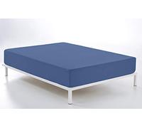 ESTELA - Sábana Bajera Ajustable Combi Color Azulón - Cama de 150 cm. - 50% Algodón / 50% Poliéster - 144 Hilos