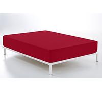 ESTELA - Sábana Bajera Ajustable Combi Color Burdeos - Cama de 105 cm. - 50% Algodón / 50% Poliéster - 144 Hilos