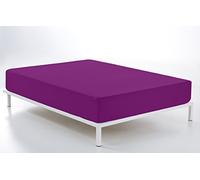 ESTELA - Sábana Bajera Ajustable Combi Color Morado - Cama de 200 cm. - 50% Algodón / 50% Poliéster - 144 Hilos