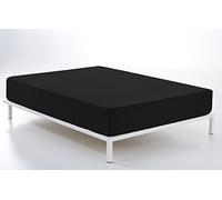 ESTELA - Sábana Bajera Ajustable Combi Color Negro - Cama de 150 cm. - 50% Algodón / 50% Poliéster - 144 Hilos