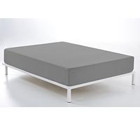 ESTELA - Sábana Bajera Ajustable Combi Color Plomo - Cama de 150 cm. - 50% Algodón / 50% Poliéster - 144 Hilos