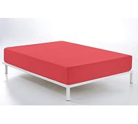 ESTELA - Sábana Bajera Ajustable Combi Color Rojo - Cama de 90 cm. - 50% Algodón / 50% Poliéster - 144 Hilos