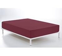 ESTELA - Sábana Bajera Ajustable Combi Color Vino - Cama de 105 cm. - 50% Algodón / 50% Poliéster - 144 Hilos