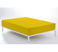 ESTELIA - Bajera Ajustable Color Mostaza - Cama de 135/140 (Alto 28 cm) - 50% algodón / 50% poliéster - 144 Hilos