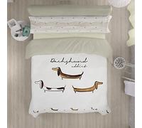 ESTELIA - Dúo de Funda nórdica Teckel - Cama de 135/140 (2 Piezas) - Impresión Digital - 50% algodón-50% poliéster - 144 Hilos - Diseño Inspirado en Perros Salchicha, ilustración