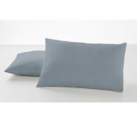 ESTELIA - Funda de Almohada Percal Color Acero- 200 Hilos algodón Peinado - 2 Piezas de 50x80 cm - Confeccionado con biés - Suave y Resistente